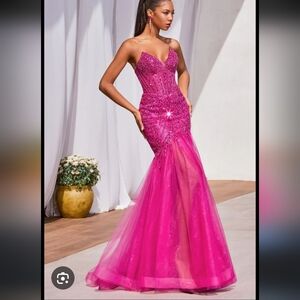 Elegant Pink Sequin Evening Gown.